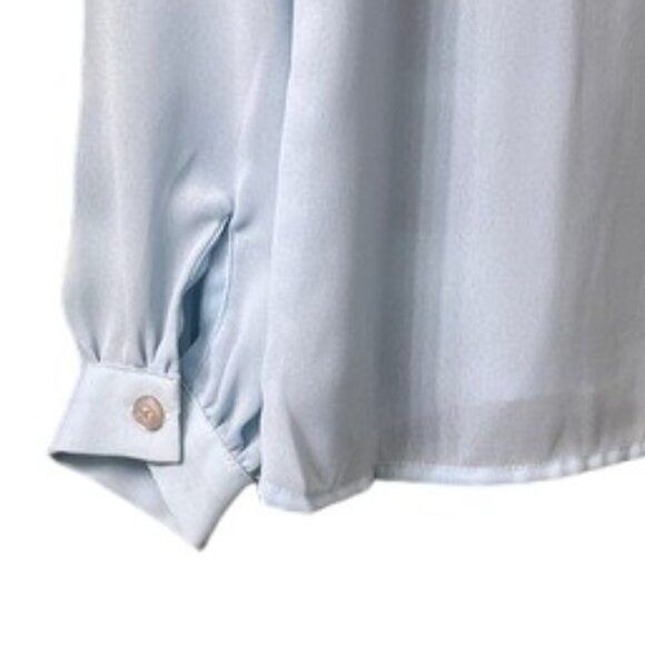 Vintage Ice Blue Sheer Huk-a-poo Button Down Blouse Long sleeves - Picture 4 of 9